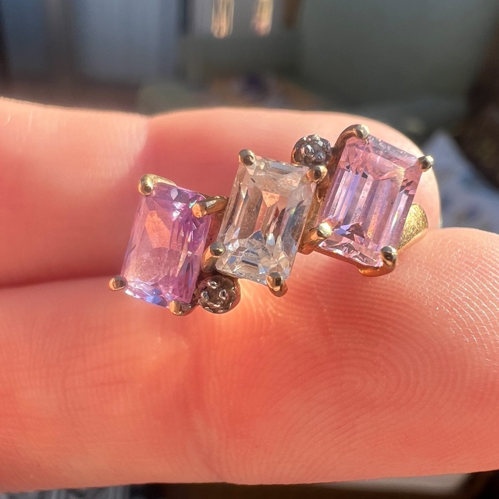 10k Gold ring with pink spinels and diamonds - Picture 11 of 16